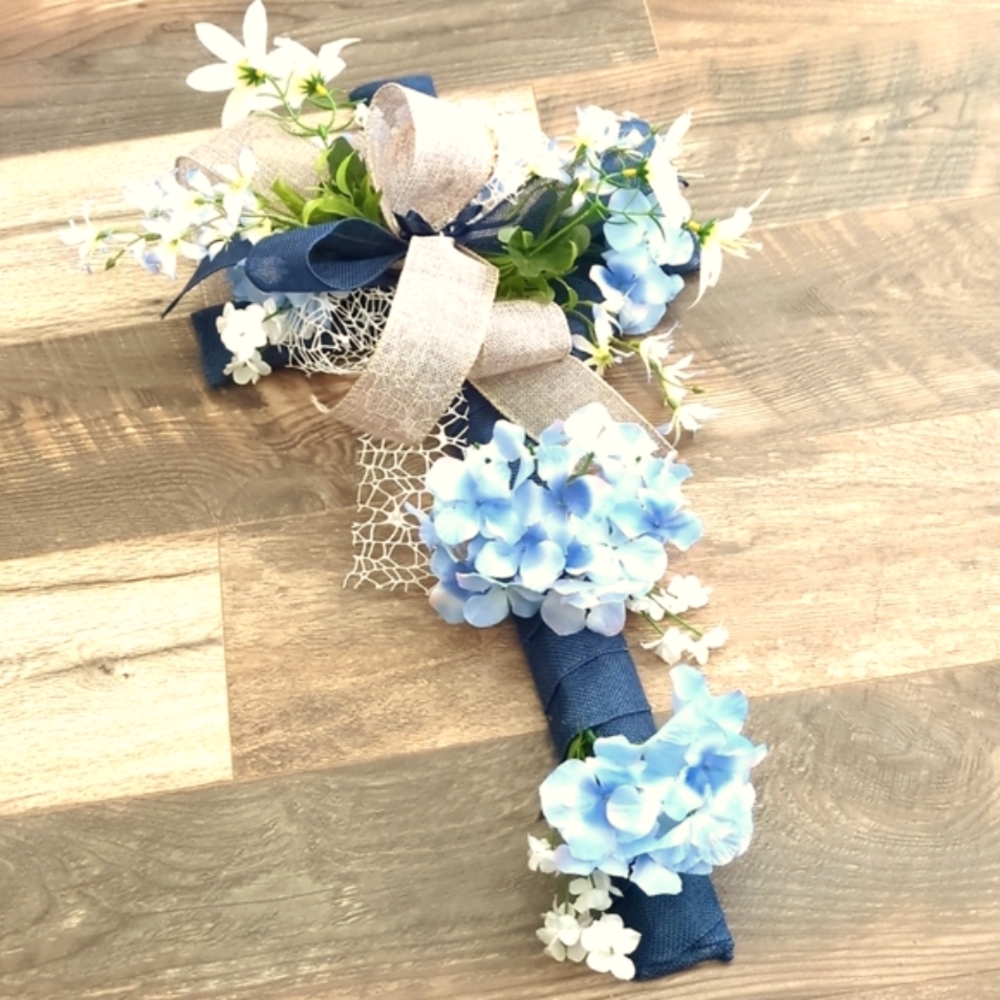 Pretty Blue and White Floral Cross Wreath